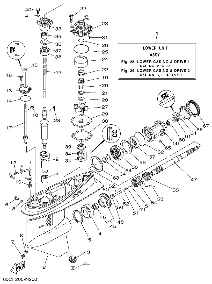 Yamaha F100BET LOWER CASING & DRIVE 1 parts diagram